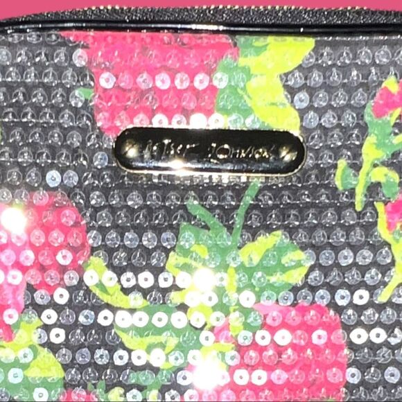 Betsey Johnson black tablet cover with fuchsia roses under clear sequins… - Picture 2 of 5